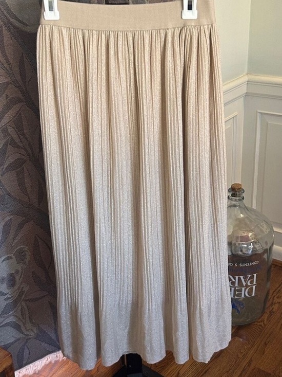 Metro Wear Dresses & Skirts - Metro Wear Cream Tan Metallic Gold Midi Maxi Skirt Fully Lined Gorgeous Large